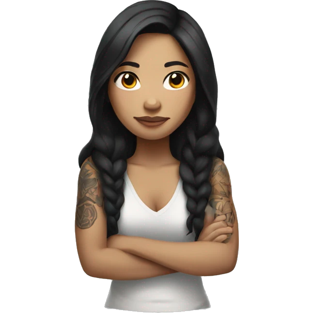 Filipino woman with dark long hair and tattoos  emoji