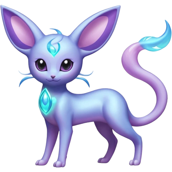 Shiny iridescent Bioluminescent Glowing Espeon-Lumineon-Skitty-Amaura-Dragonair-Fakémon-hybrid-creature (full body)  emoji
