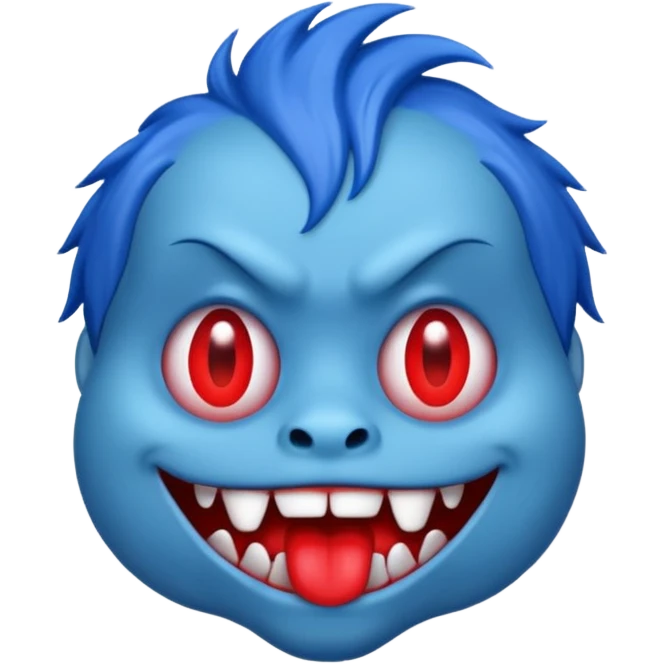Quiero que hagas un monstruo azul y quiero que tenga boca roja y tambien pelo azul emoji