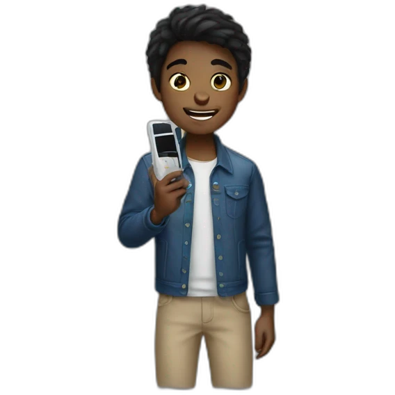 black hair boy with phone emoji