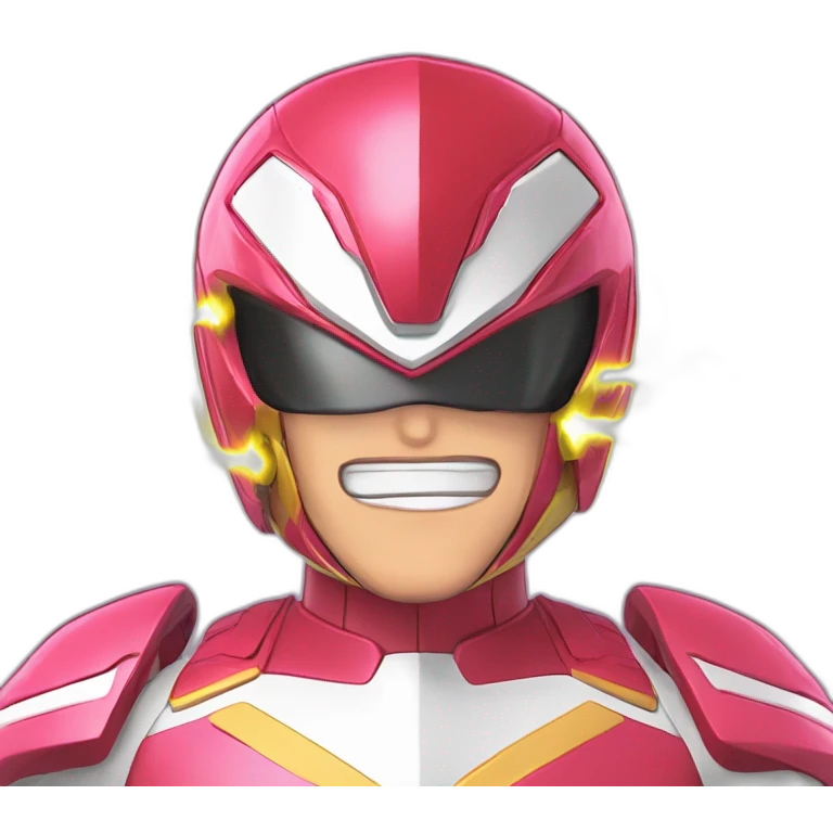 power ranger style AI with brain exposed lightning explosion overwhelmed anime style emoji