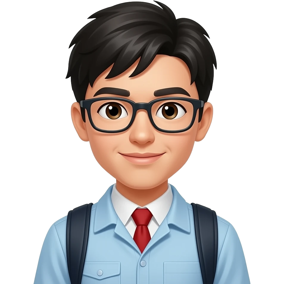 young looking college student black hair emoji