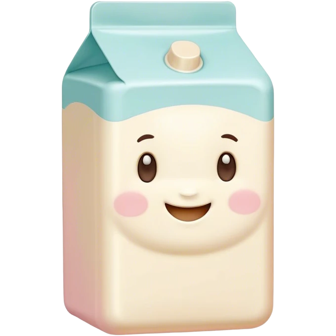 Cinematic adorable milk carton, soft pastel colors, tiny rounded edges, chubby smiling face, warm glowing highlights, gently tilting in a playful pose. emoji