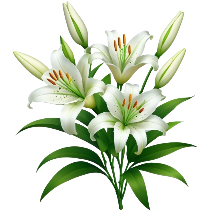 bouquet White Lily, luxuriant, stem, leaf, bud emoji