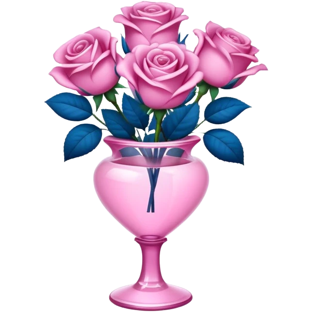 blue roses in transprent pink vase  emoji