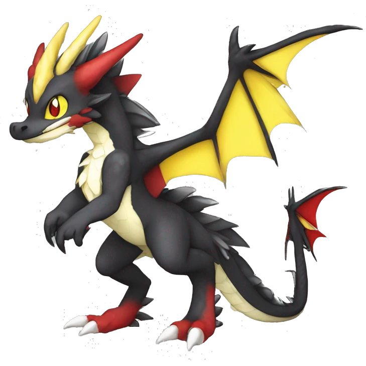 Anthro Cute cool black red white yellow nargacuga-dragon sergal animal hybrid Fakemon full body emoji
