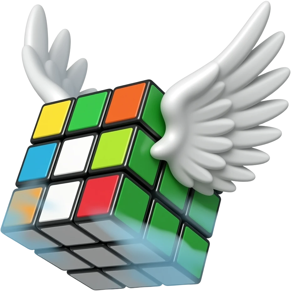 A Rubik’s cube with wings in the sky white wings emoji