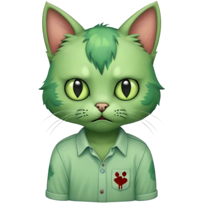 a super cute zombie green cat with shirt, look sad but not danger

 emoji