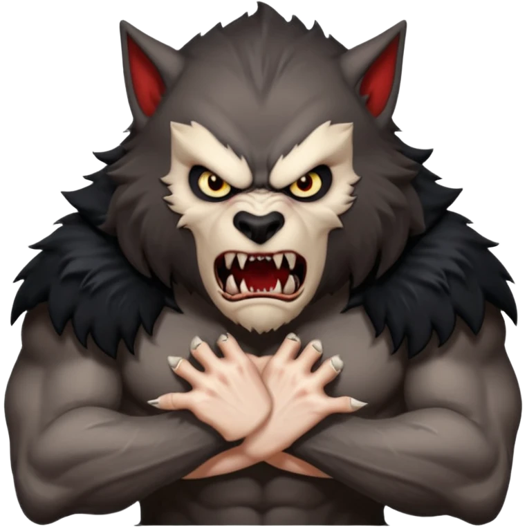 Create an emoji of Werewolf half bodied till waist sharp nails angry face black  emoji