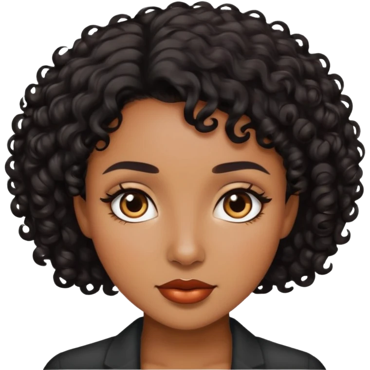 Woman with brown skin, short dark black curly hair emoji