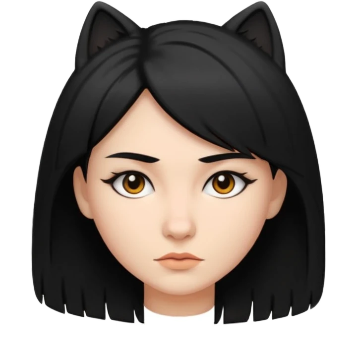 woman with black wolfcut hair, facing forward emoji