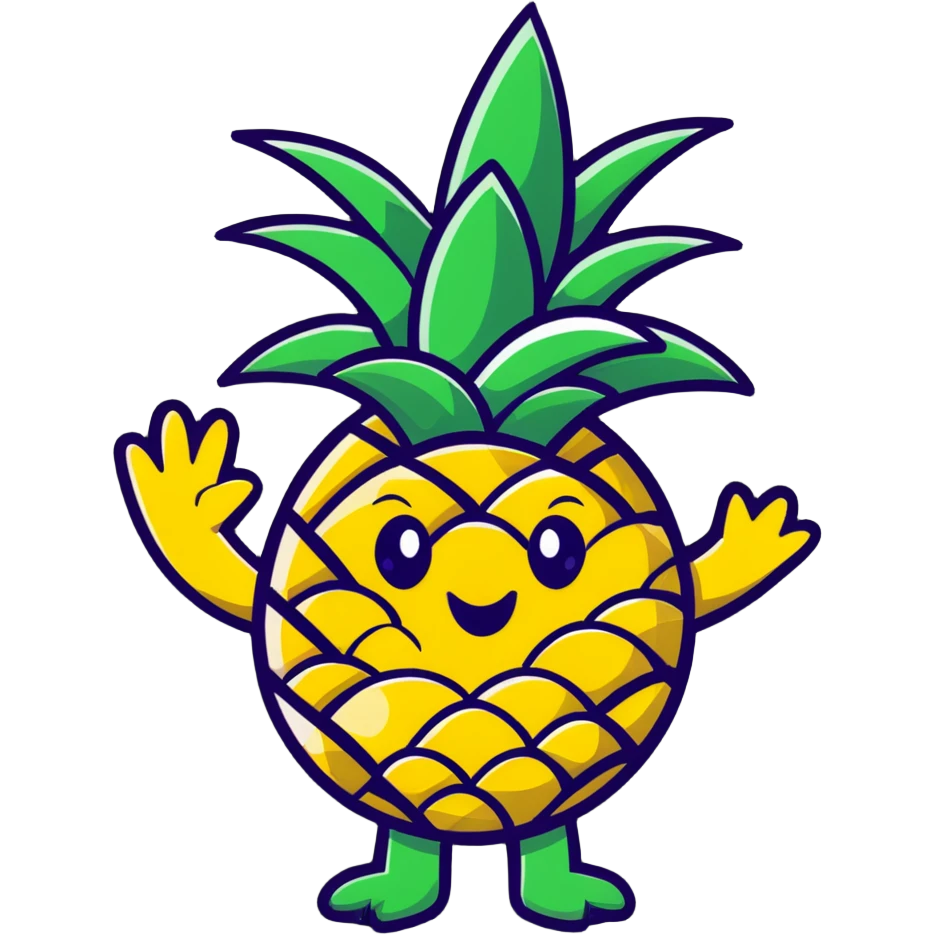 friendly pineapple character waving hello emoji