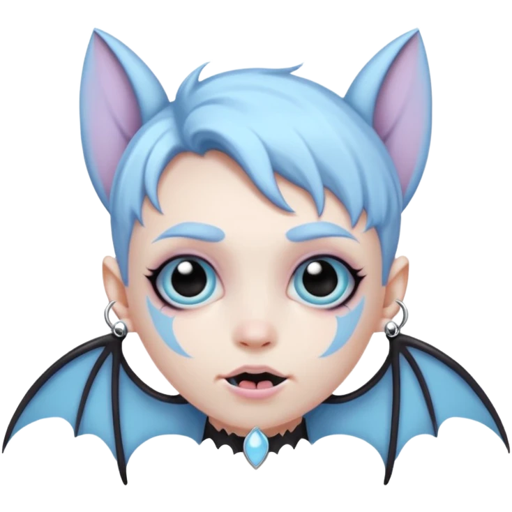 pastel goth bat emoji with pastel blue wings and silver piercings emoji