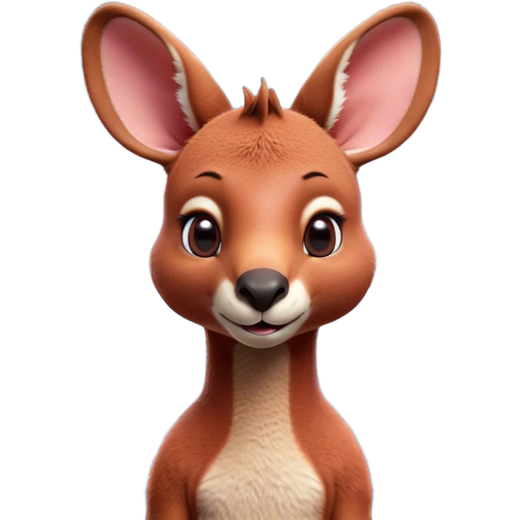 Cinematic Cute Adult Red Kangaroo Portrait Emoji, Head tilted playfully and inquisitively, showcasing a charming, robust build with soft reddish fur and a uniquely red kangaroo-like head featuring a gentle, elongated snout and rounded ears, with large, sparkling eyes full of wonder, Simplified yet irresistibly adorable features, highly detailed, glowing with a warm, friendly glow, high shine, affectionate and lively, stylized with a touch of outback whimsy, soft glowing outline, capturing the essence of a mischievous yet loving kangaroo that seems as if it could hop out of the screen into your arms! emoji