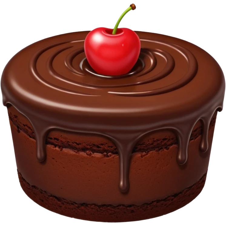 chocolate cake with chocolate frosting and a cherry on top, simple, bright emoji style emoji