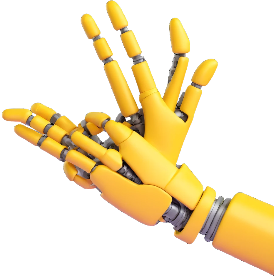 Human hand shaking robot hand, yellow human hand and metallic robot hand emoji