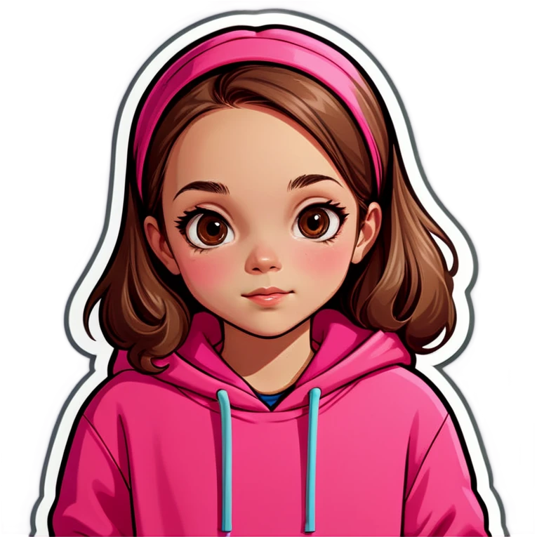 Girl wearing a pink hoodie, long light brown hair  emoji