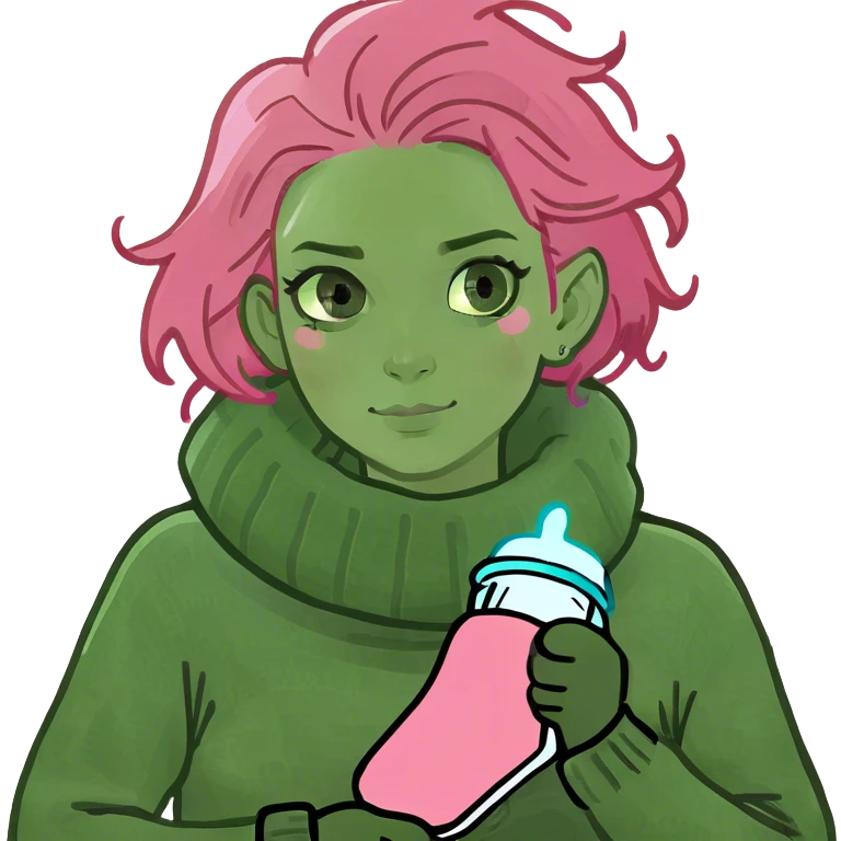 Pink hair green eyed woman with hot water bottle  emoji