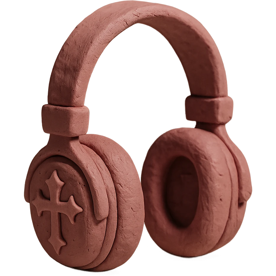 pink gothic headphones with cross motifs and velvet texture in claymation style emoji