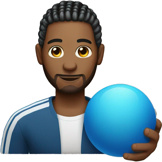 A man with cornrows holding a blue ball  in his hand emoji