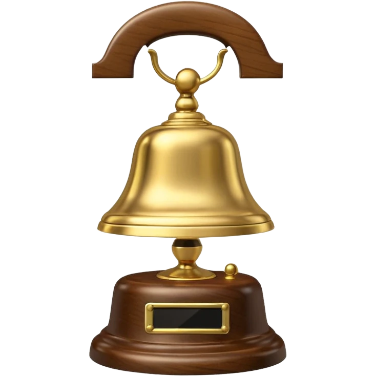 A hotel bell with a polished brass surface on a wooden base emoji