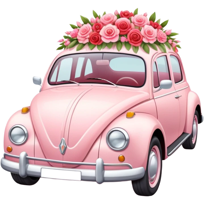 Romantic pastel wedding car with warm-colored pink and red flowers emoji