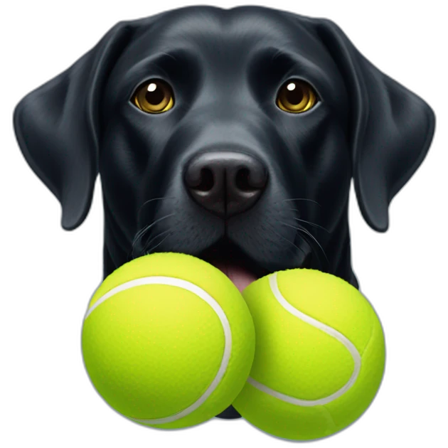 Black Labrador retriever stuffed with three tennis balls in his mouth emoji