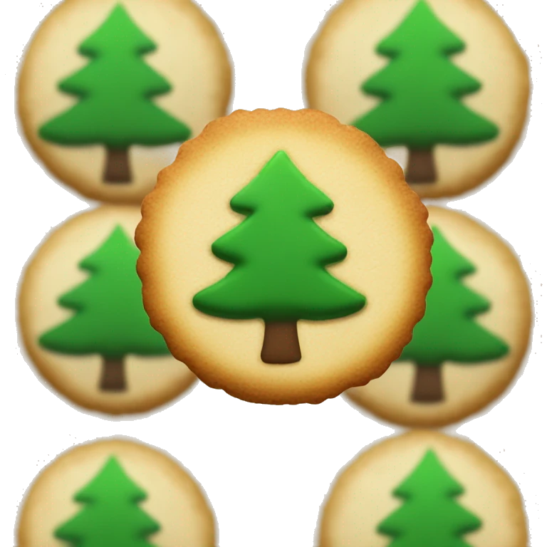 One simple Round plain cookie with a green Christmas tree in the center very basic emoji