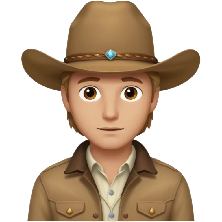 Ennis Del Mar (Male) from Brokeback Mountain with brown eyes, dark blonde hair, ivory shirt, brown jacket and cowboy hat emoji