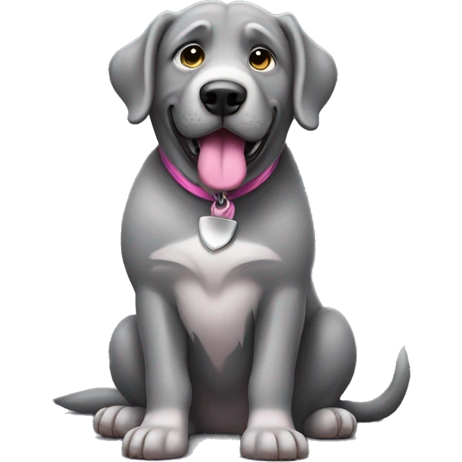 Grey big dog with pink now emoji