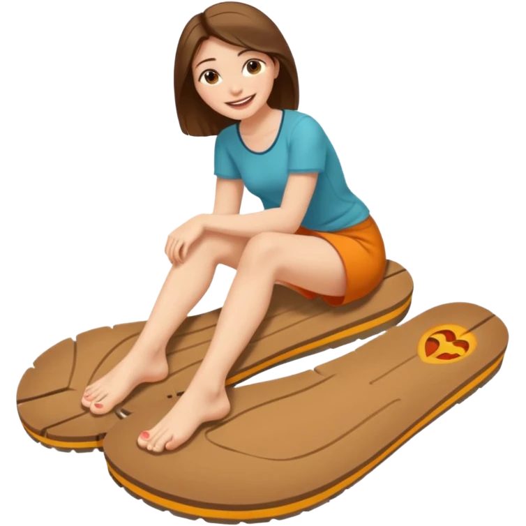 a woman sitting barefoot with one talking detailed pretty face on each sole emoji