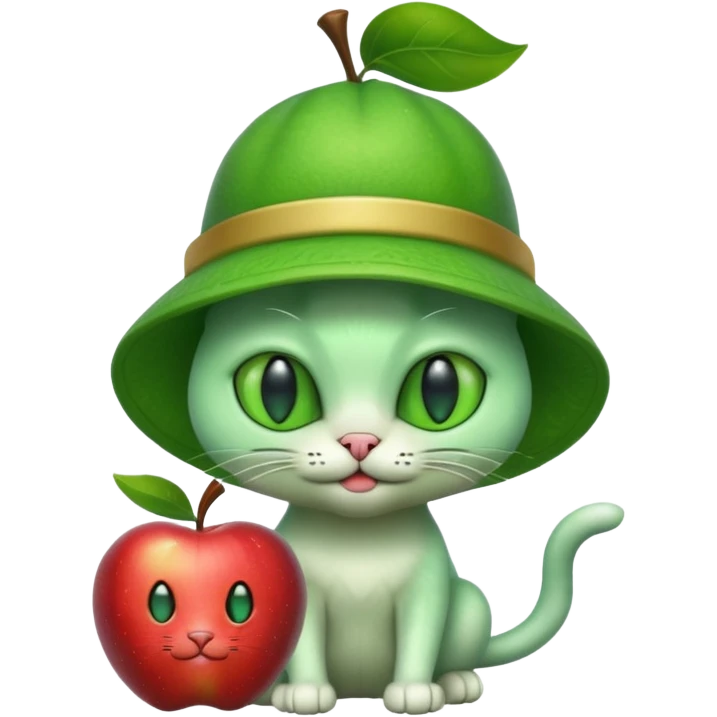 An alien cat with an apple hat with cash all around it emoji