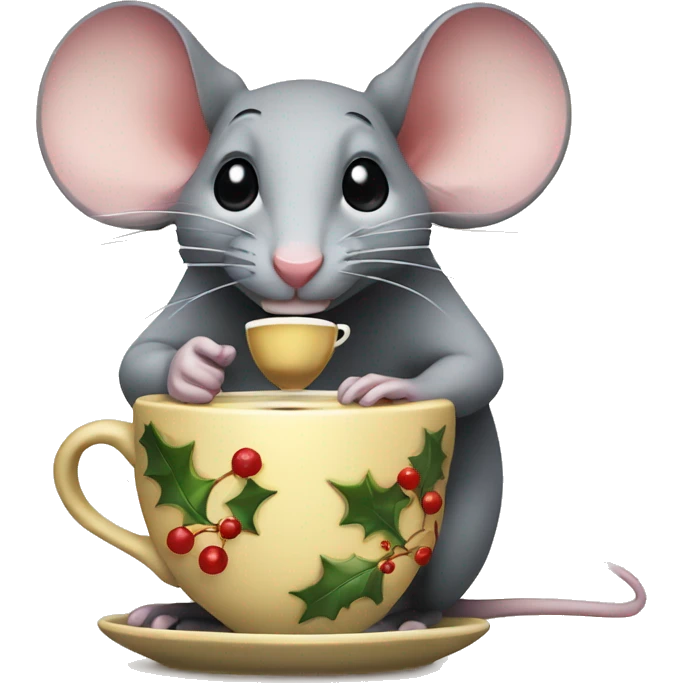 Christmas mouse drinking tea emoji