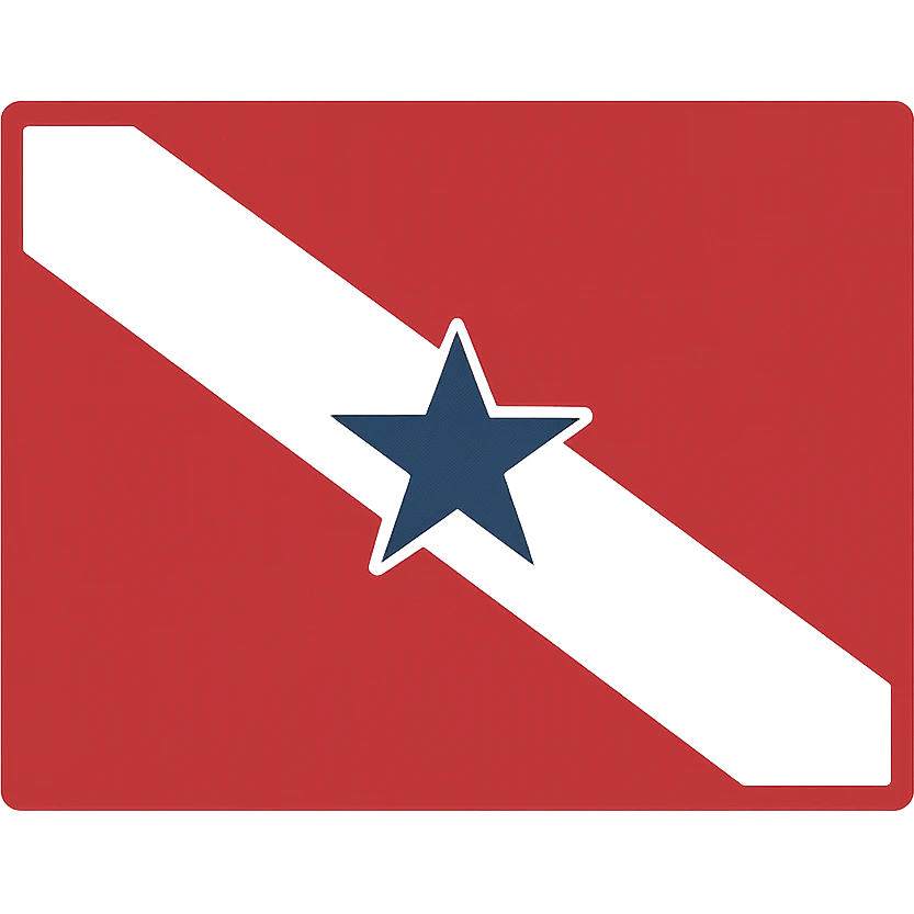 flag of the state of Pará, Brazil, with a white diagonal stripe, red field, blue star in the center, flat style, no text emoji