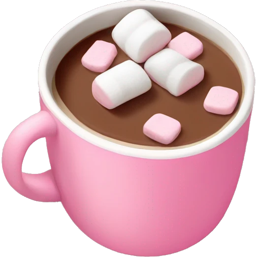 Pink mug with hot cocoa and marshmallows  emoji