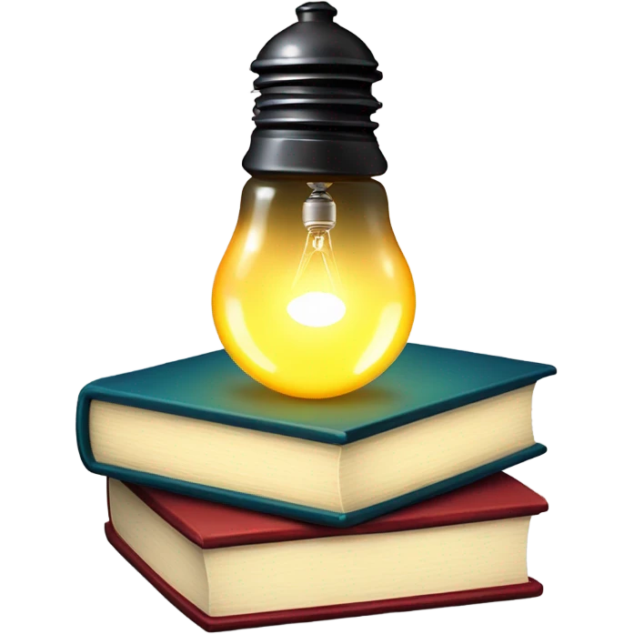 Stack of books with a lightbulb on top, representing knowledge and effort. emoji