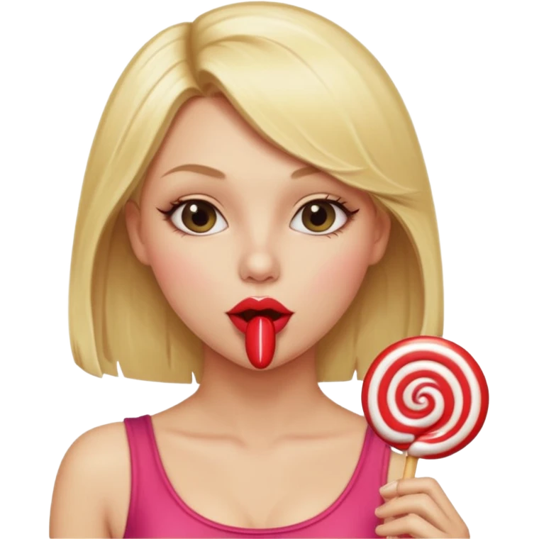 A naked blonde female sucking on a lollipop seductively with nice tits emoji