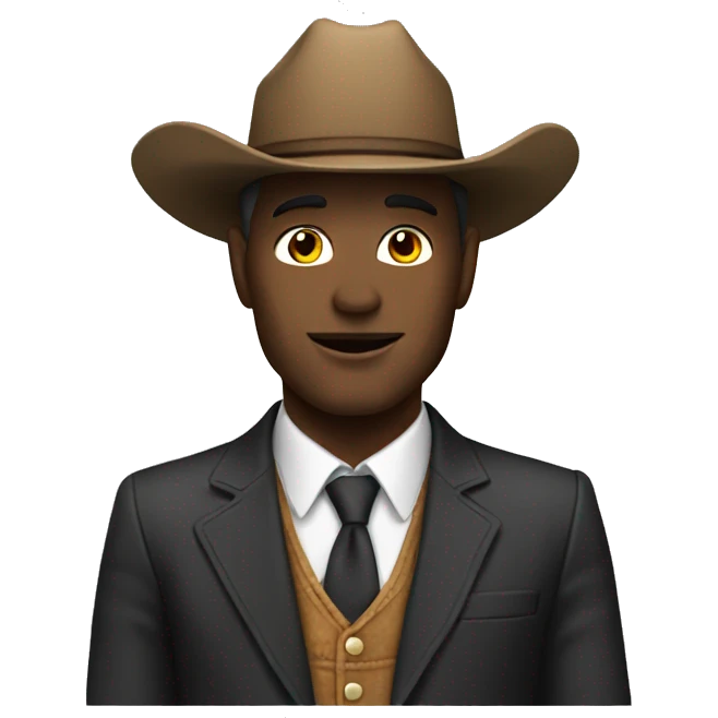 White man in a suit with a cowboy hat emoji