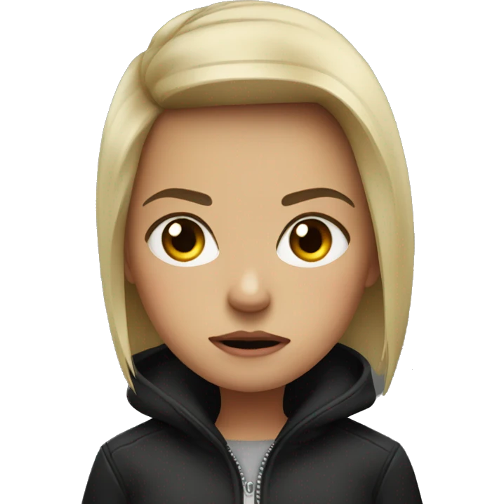 Angry girl in black jacket side gaze emoji