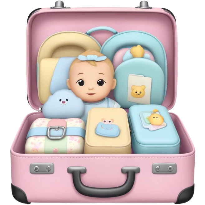 Small cute baby suitcase with baby designs, pastel colors emoji