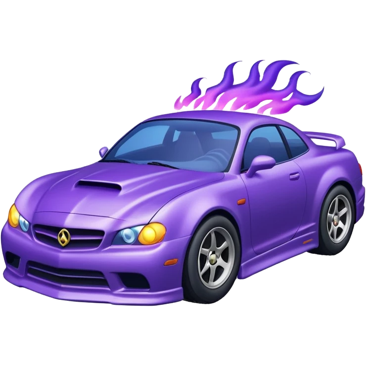 Purple car drifting with navy blue flames coming out of the rear tires. emoji