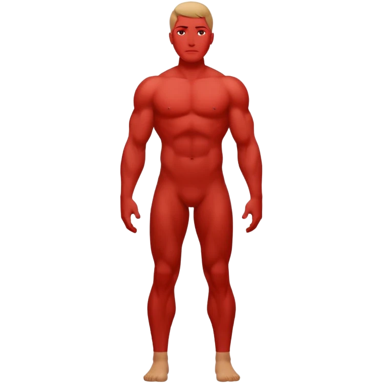 minimalistic flat Apple iOS icon, front view of a human body silhouette, no face details, standing straight, chest, biceps, and quadriceps outlined in red, transparent background, no extra elements emoji