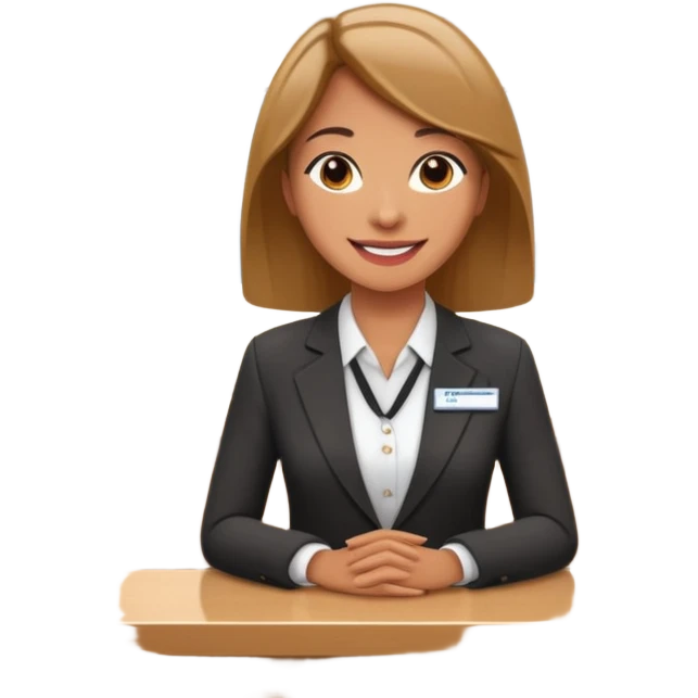 receptionist standing on hotel reception desk in front of tourists emoji