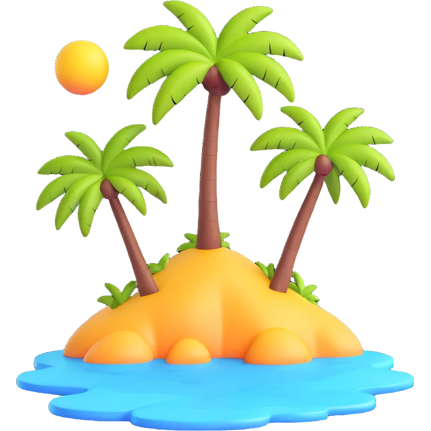 island with two palm trees, 3d emoji style emoji