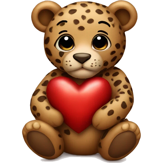 A teddy bear holding a leopard heart emoji