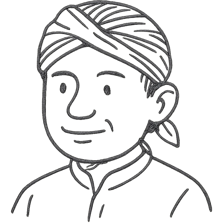 Javanese man wearing a blangkon hand-drawn outline style emoji
