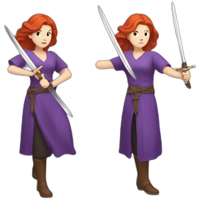 redhead women in purple fighting with sword emoji