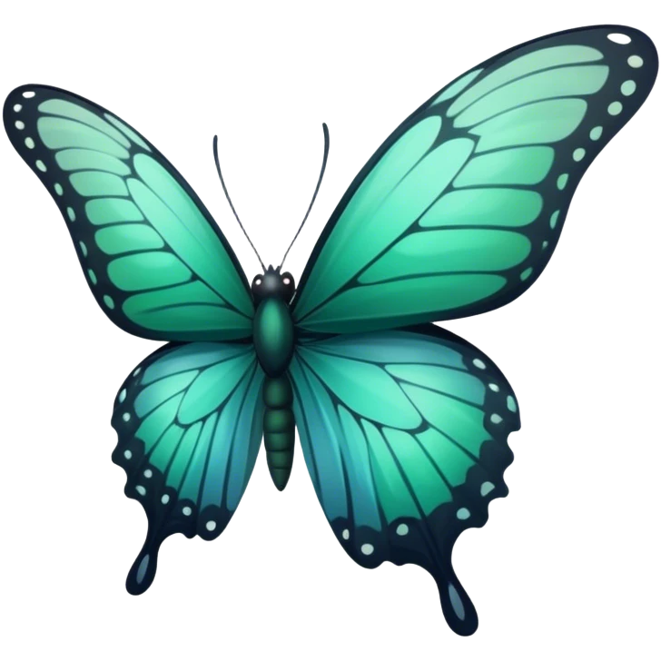 Beautiful aesthetic butterfly with dark green colors and light blue wings emoji