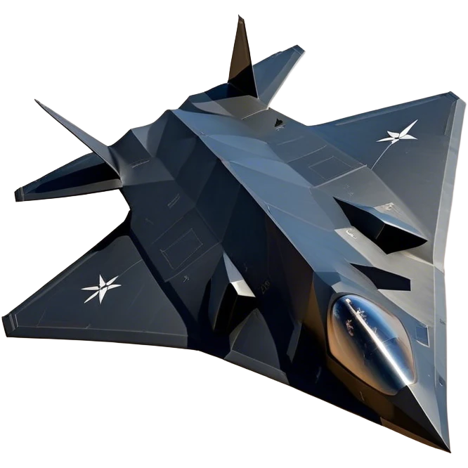 F-117 Nighthawk - Lockheed Martin (Stealth Grey) A futuristic stealth attack aircraft with a distinct faceted, angular design in a stealthy matte grey. Its sharp, jagged edges and unconventional, almost alien-like shape make it look like a shadow cutting through the night sky. The surface should appear non-reflective with subtle panel lines. emoji
