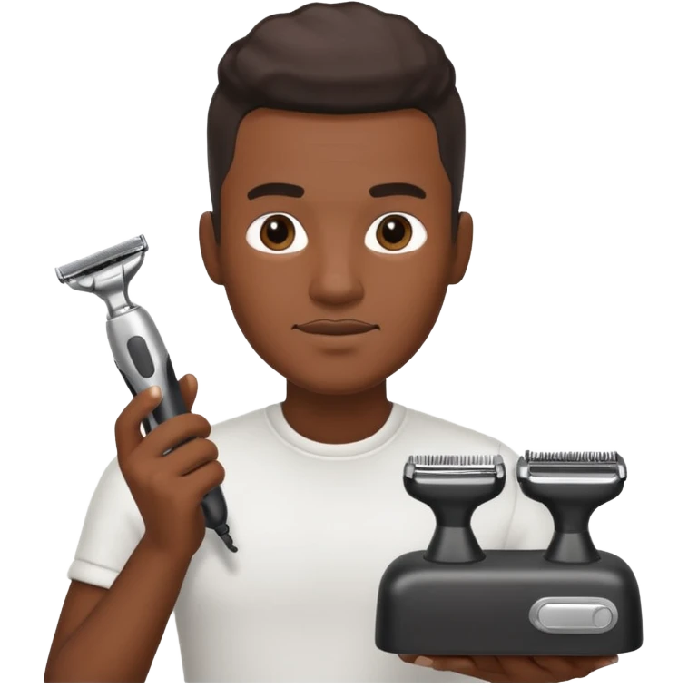 black hairdresser man with shaving machine emoji